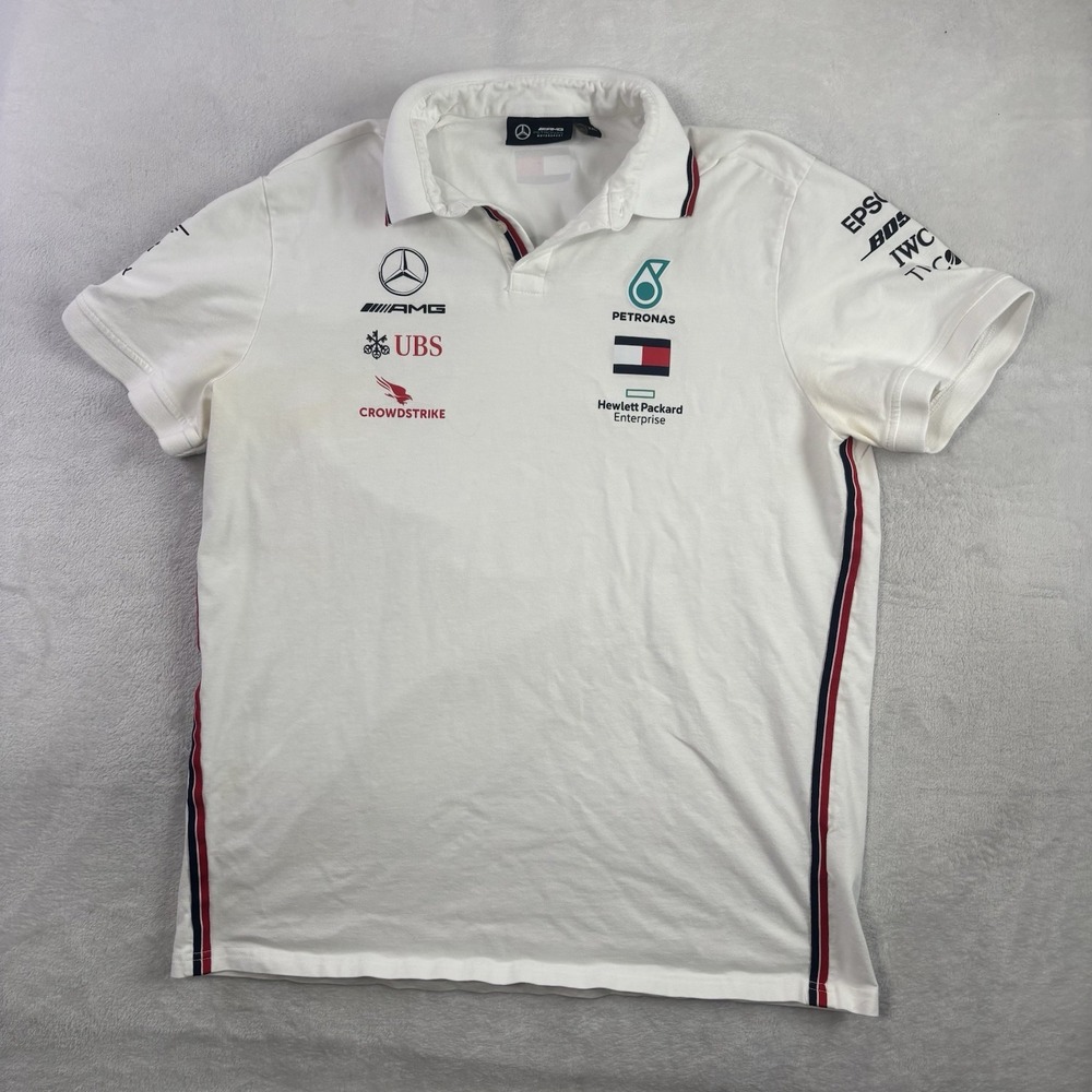 Petronas AMG Benz Motorsport White SS Collared Shirt Men's XXL Pit Stains